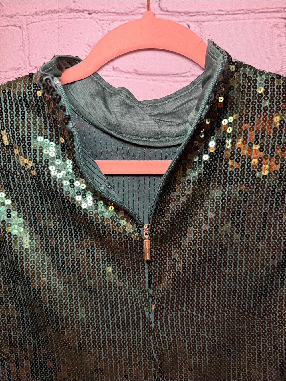 Michael Kors Emerald Green Sequin Mock Neck Top